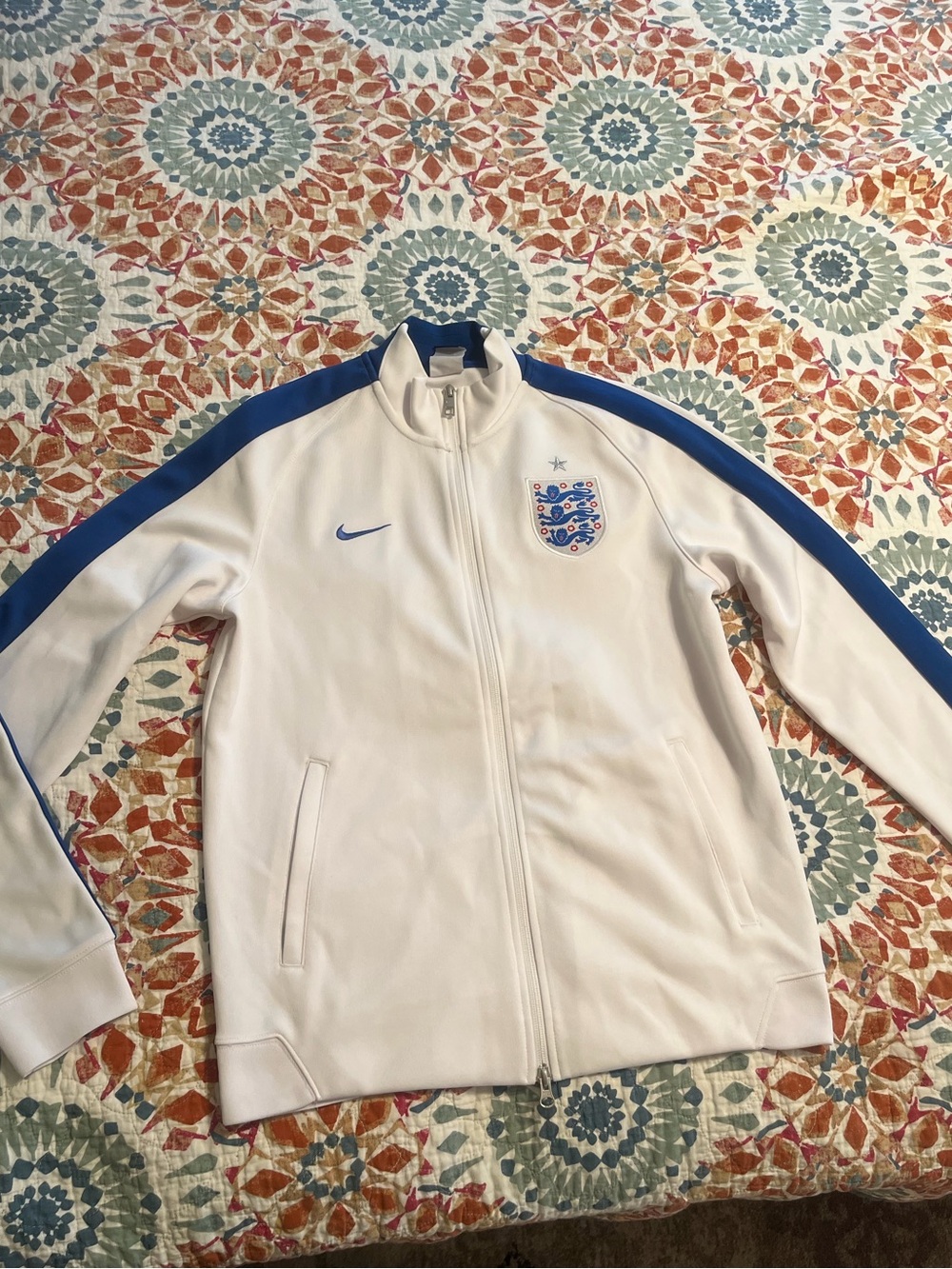 Nike England National Team White Jacket with Blue Shoulder Stripes